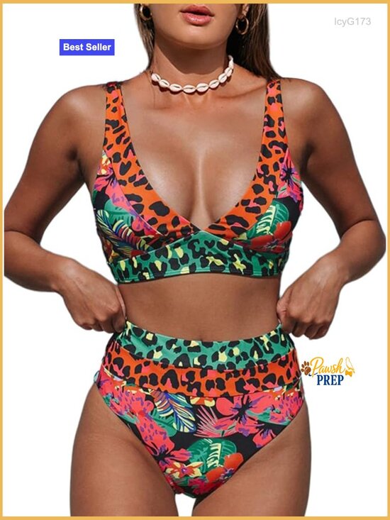 Other - V Neck High Waisted 2 Piece Bikini Swimsuit with Adjustable Straps